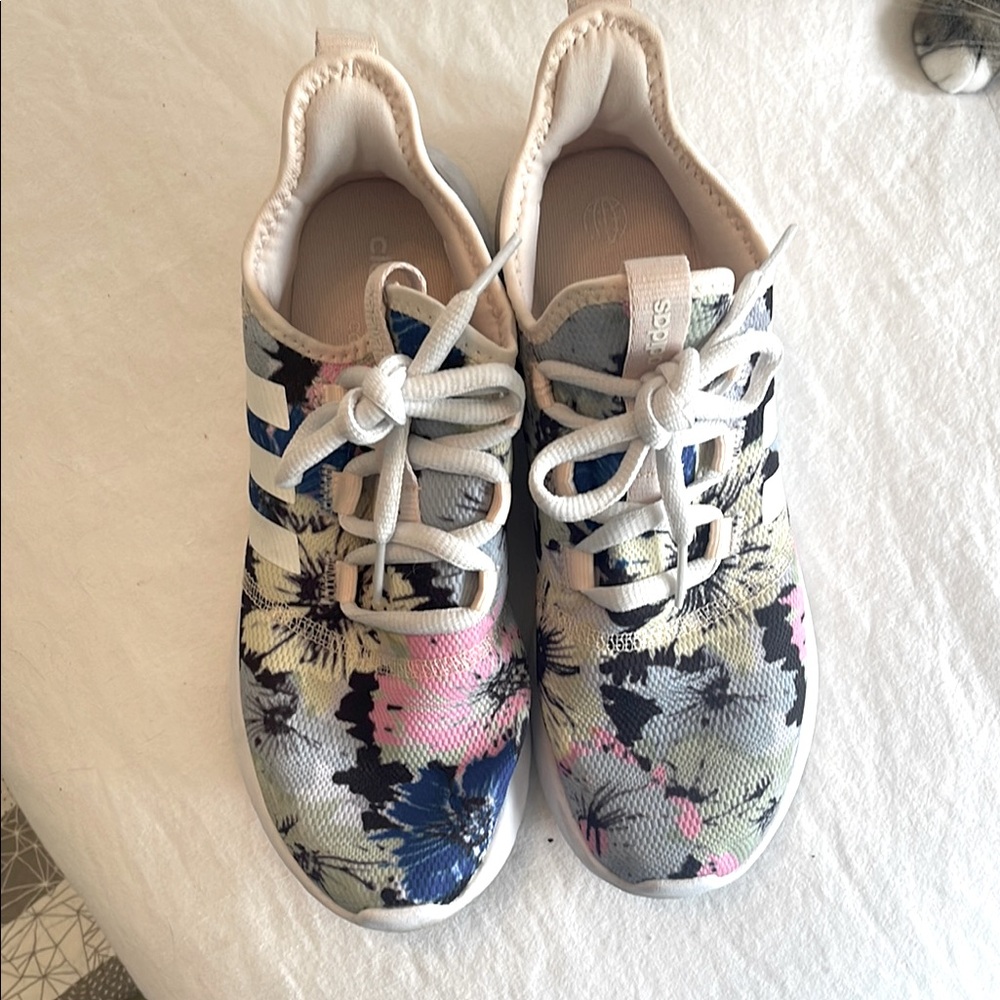 Adidas Pink and Blue Floral Sneakers. Size 7. EUC.